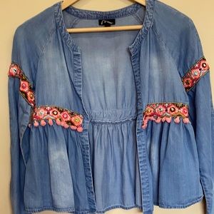 ART CLASS Unstructured Chambray Boho Jacket Large